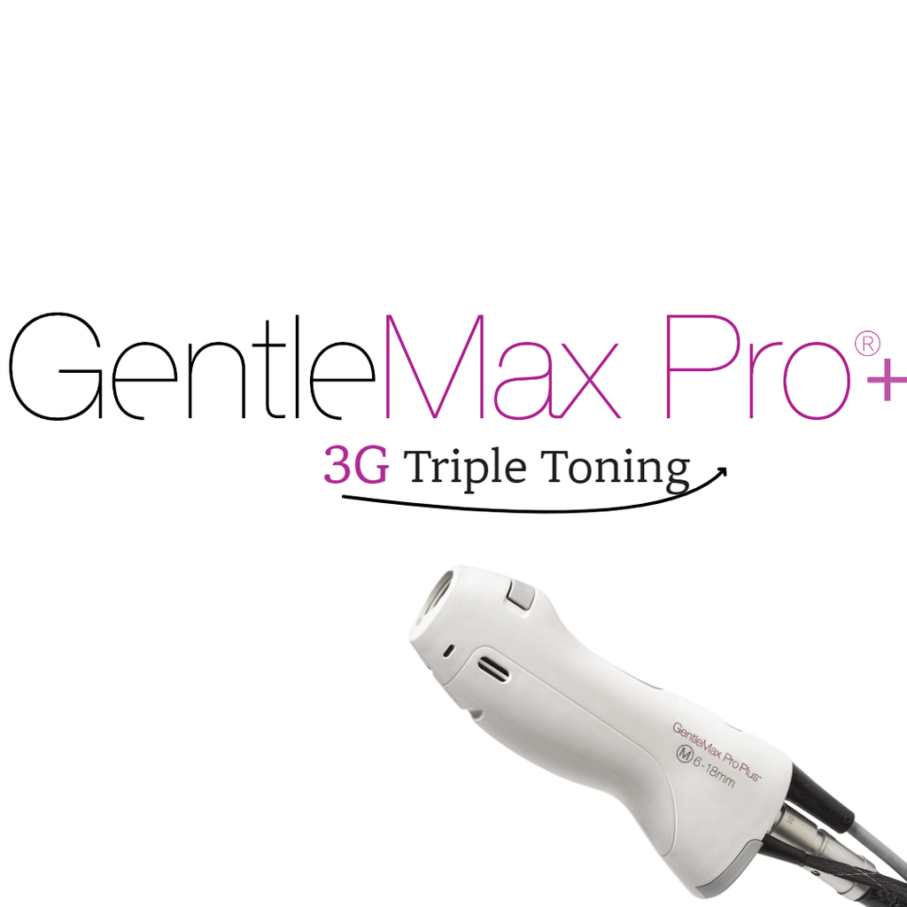 A close-up photograph of an Candela GentleMax Pro Plus handpiece with Title written in GentleMax Pro Plus 3G Triple Toning
