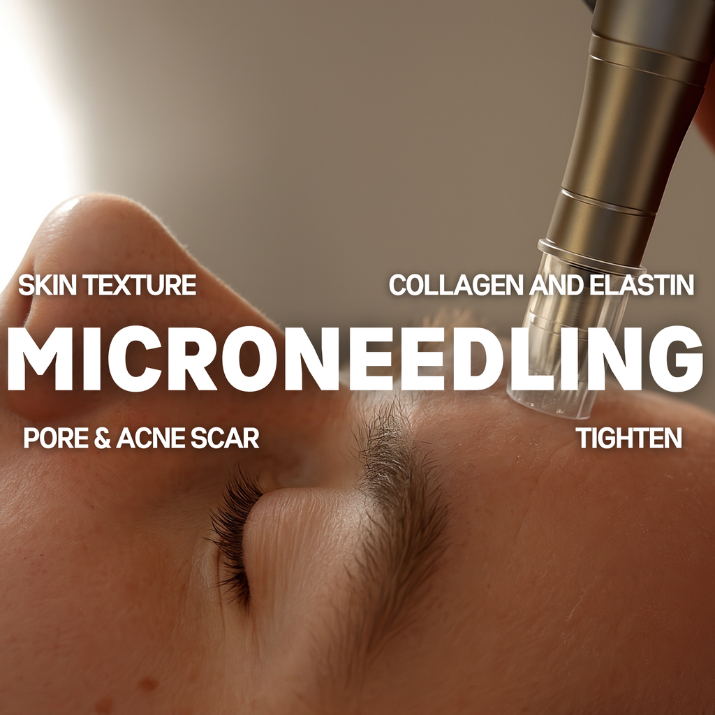 Microneedling treatment at BN Skin & Laser Clinic West Vancouver – close-up of device stimulating collagen, improving skin texture, pores, and acne scars. 마이크로니들링 밴쿠버